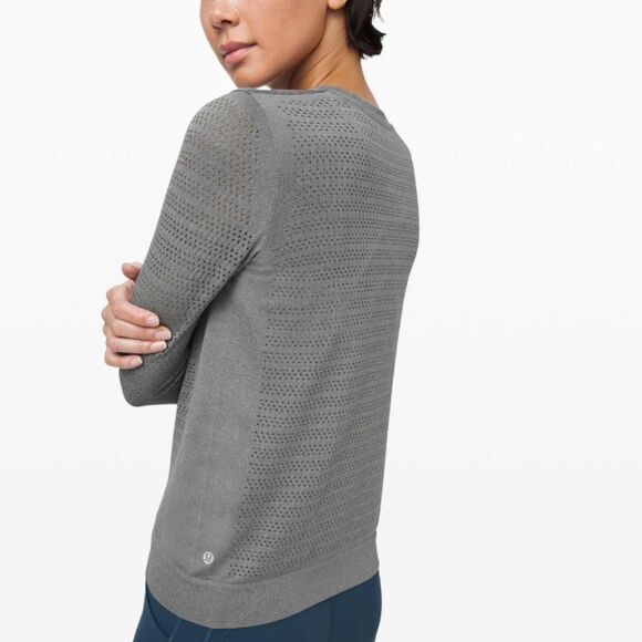 Lululemon Breeze By Long sleeve Perforated Top Slate Grey Size 6 - Picture 7 of 9